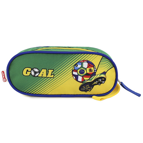 Školní penál Goal elipsovitý, zeleno-žlutý