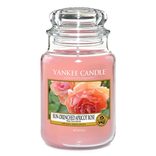 Svíčka ve skleněné dóze Yankee Candle Vyšisovaná meruňková růže, 623 g