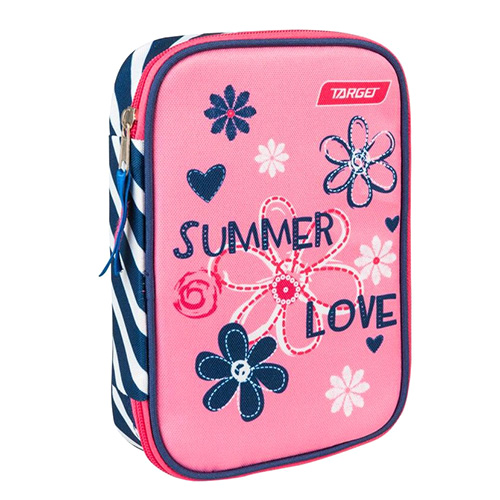 Školní penál s náplní Target Summer Love, jednopatrový, růžovo-modrý
