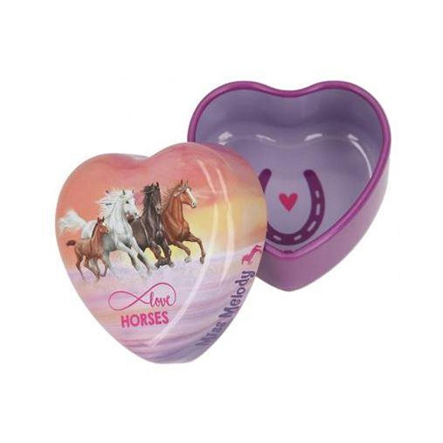 Plechová krabička Miss Melody ASST Srdce, čtyři koně, love HORSES
