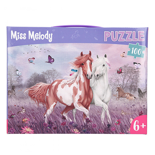 Puzzle Miss Melody Koně v přírodě, motyli, 100 dílků, 6+